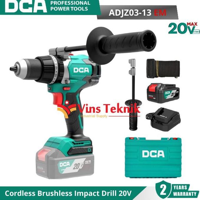 Promo Dca Adjz03-13Em Mesin Bor Baterai Cordless Brushless Impact Drill 13Mm 20V Adjz03-13 Em