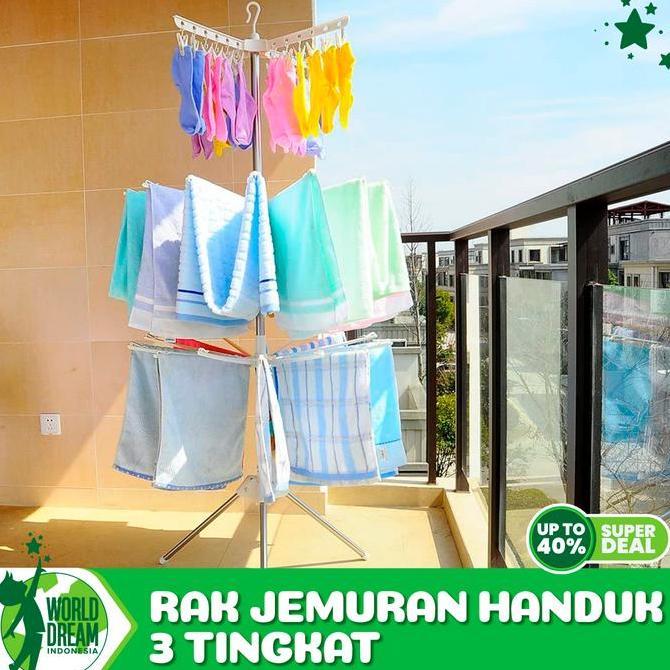 WORLD DREAM Jemuran Menara 3 Tingkat Jemuran Baju Bayi 3 Susun Stainless Plastik PP Rak Jemuran Hand