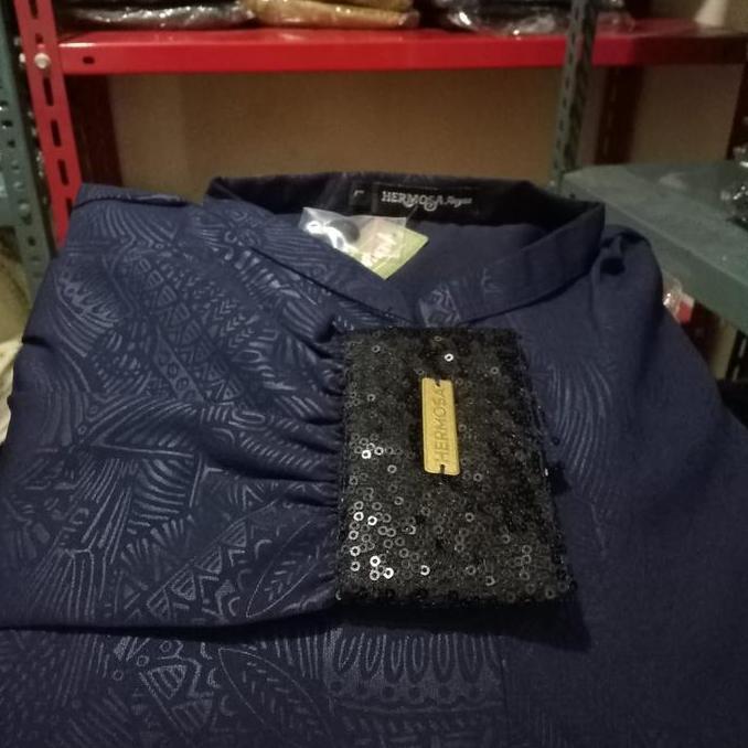 Promo [Gamis Hermosa] Gamis Hermosa Embos Motif Indian Navy-Gamis Biru Dongker-Gamis Motif Embos Sya