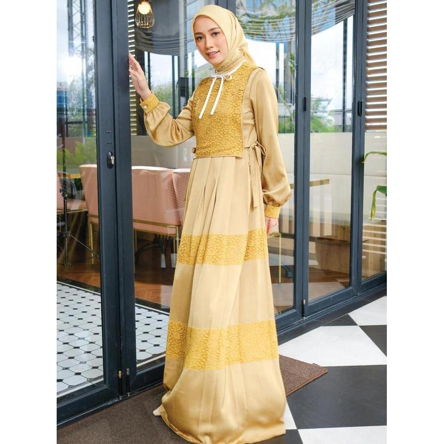 Grosir Shafira - Fernanda Dress - Mustard | Gamis Muslim Wanita