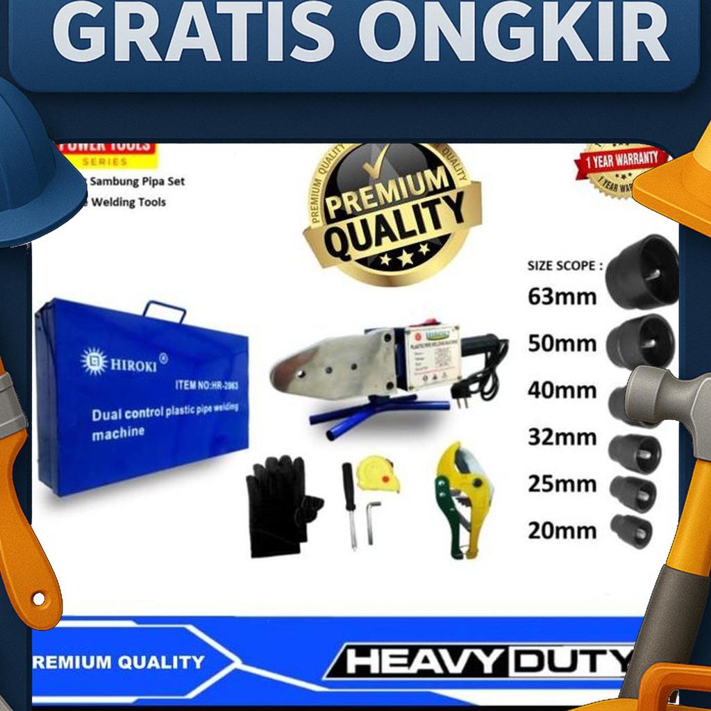 Hiroki Mesin Las Pipa Ppr 20 63 Mm Besar 1500 Watt Timer Pemanas Heater Trafo Las Pvc