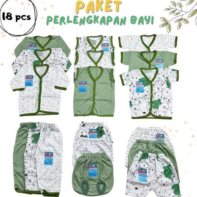 Paket baju bayi 18 pcs hijau sage hemat pakaian bayi newborn netral