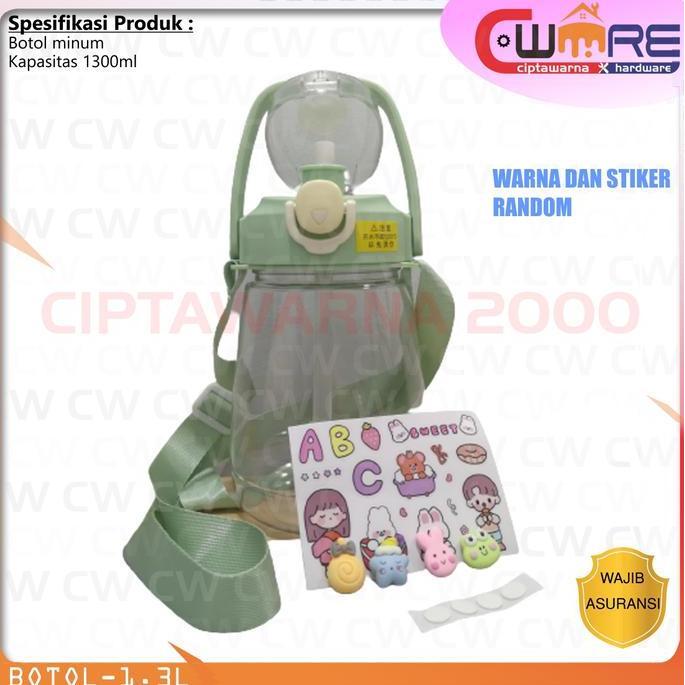 Botol Minum Viral 1.3 Liter Transparan Botol Minum Viral Sticker - Ys