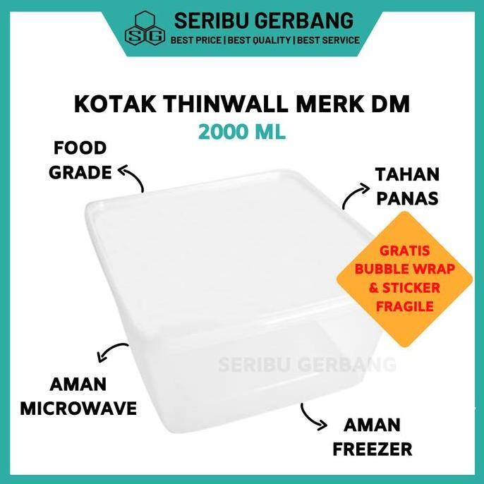 Termurah Kotak Makan Plastik Thinwall Merk Dm 2000Ml / Box 2000 Ml