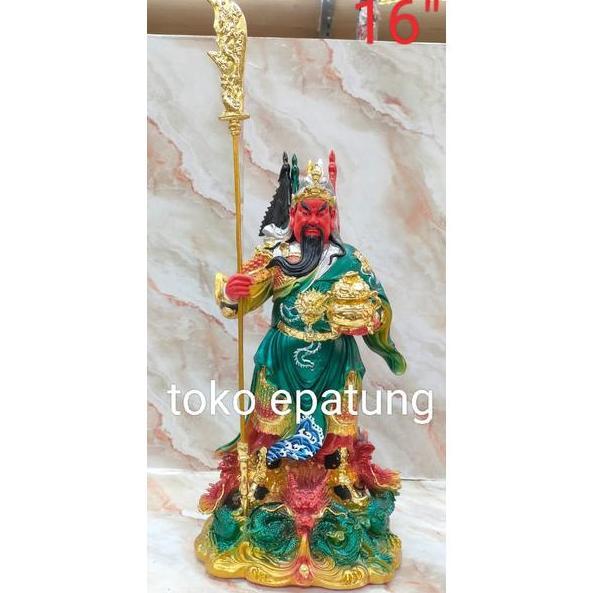 Terlaris Patung Dewa Kwan Kung / Kwan Kong / Kwan Te Berdiri Fiber 16 Inch - O