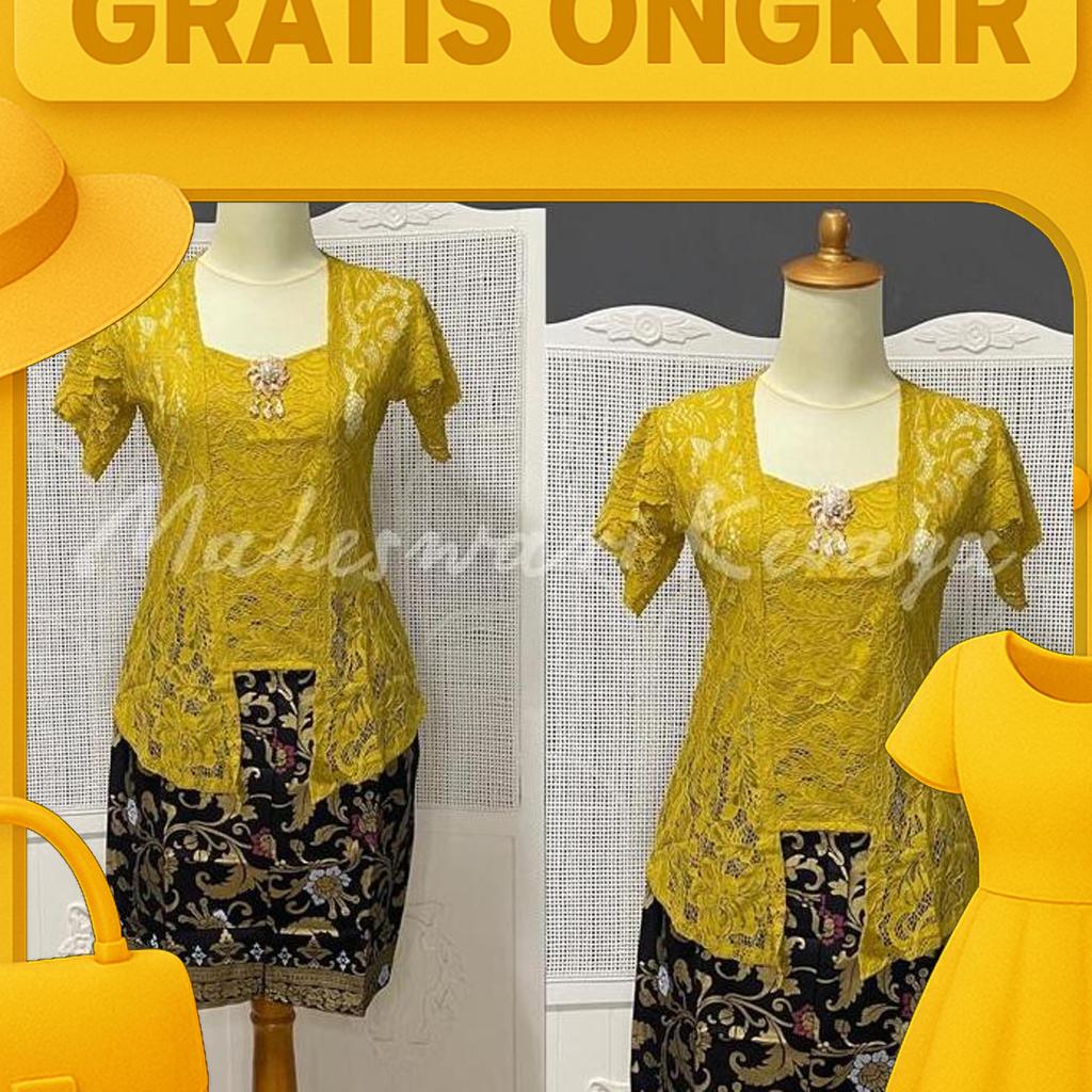 Kebaya Bali Set Brukat Lilit Sandat Rok Pendek