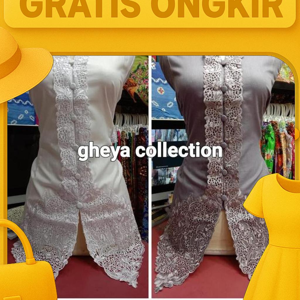 Atasan Kebaya Encim Bordir Polos Lengan Panjang / Kebaya Encim Polos Seragam Wanita