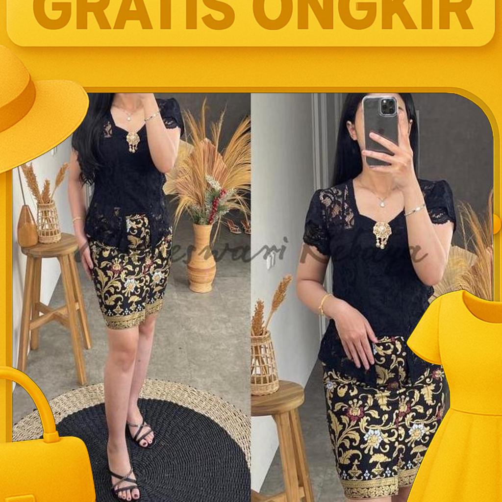 Kebaya Bali Set Brukat Lilit Hitam Rok Pendek