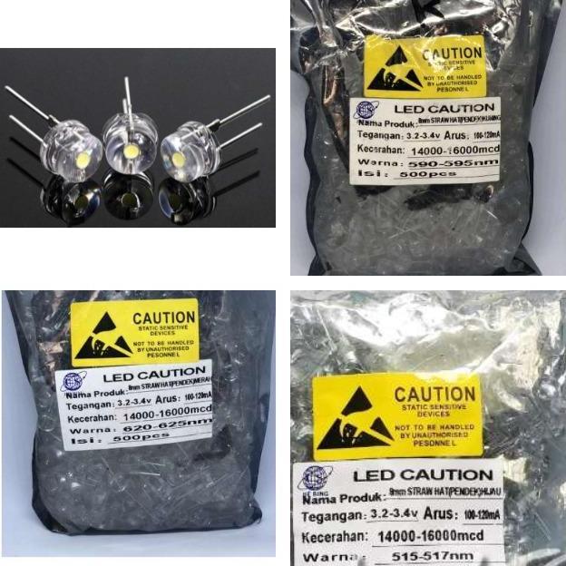 HARGA DISC - LED 8 mm Pendek Topi Strawhat Clear Bening 8mm Super WARNA