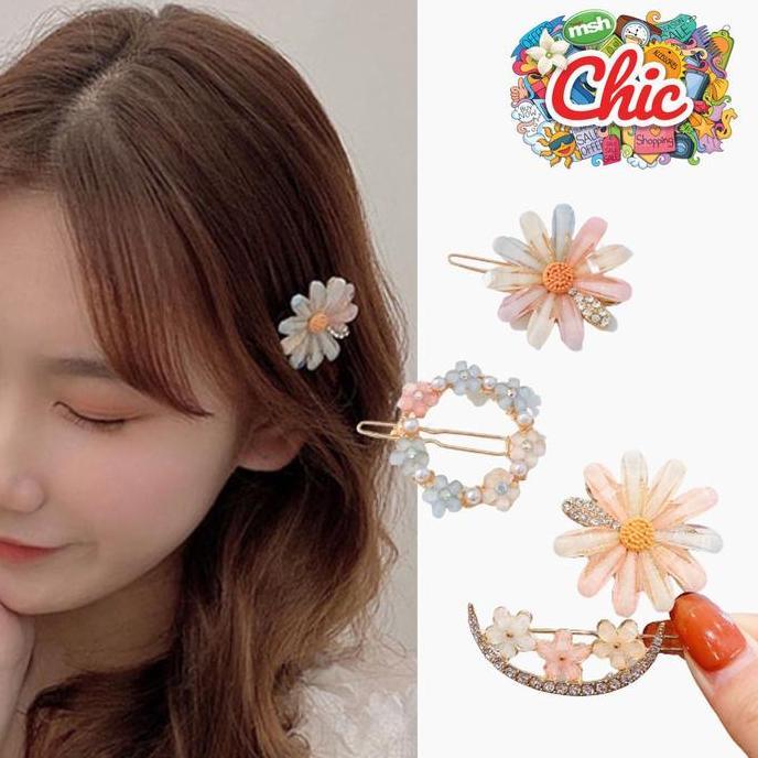 Veronaika - Jepit Rambut Korea Berlian Imitasi Bunga Lucu