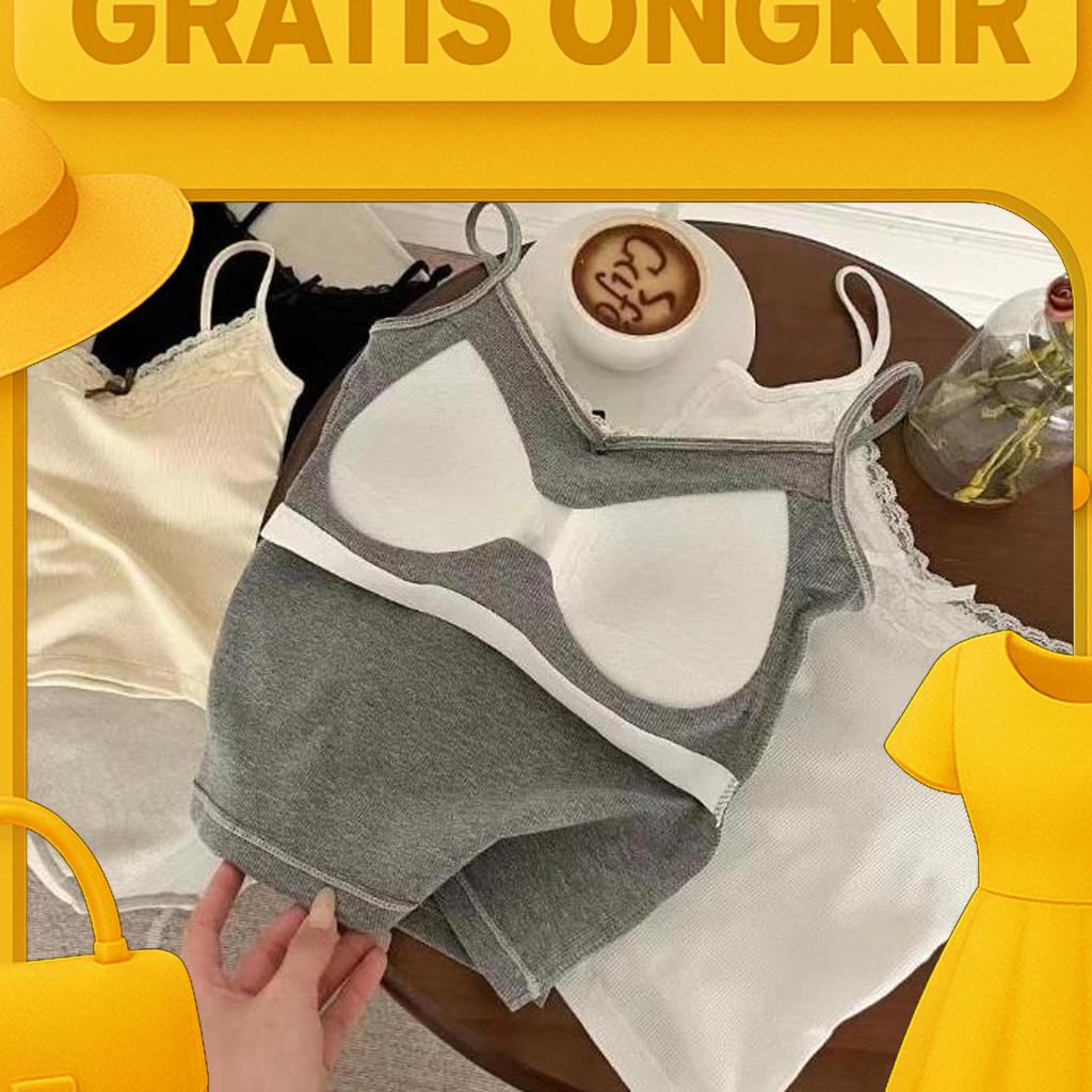 Tank Top Wanita Busa Bra Dalaman Renda Pita Korean Style