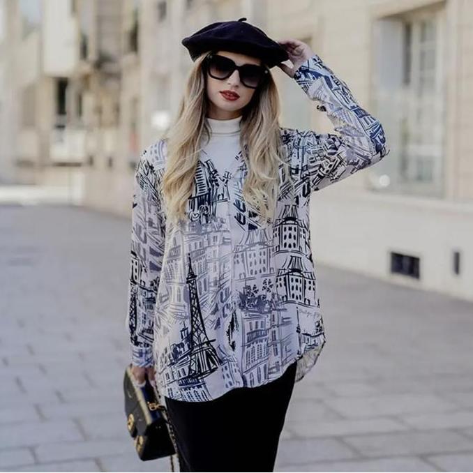 Emily oversized satin shirt benang jarum