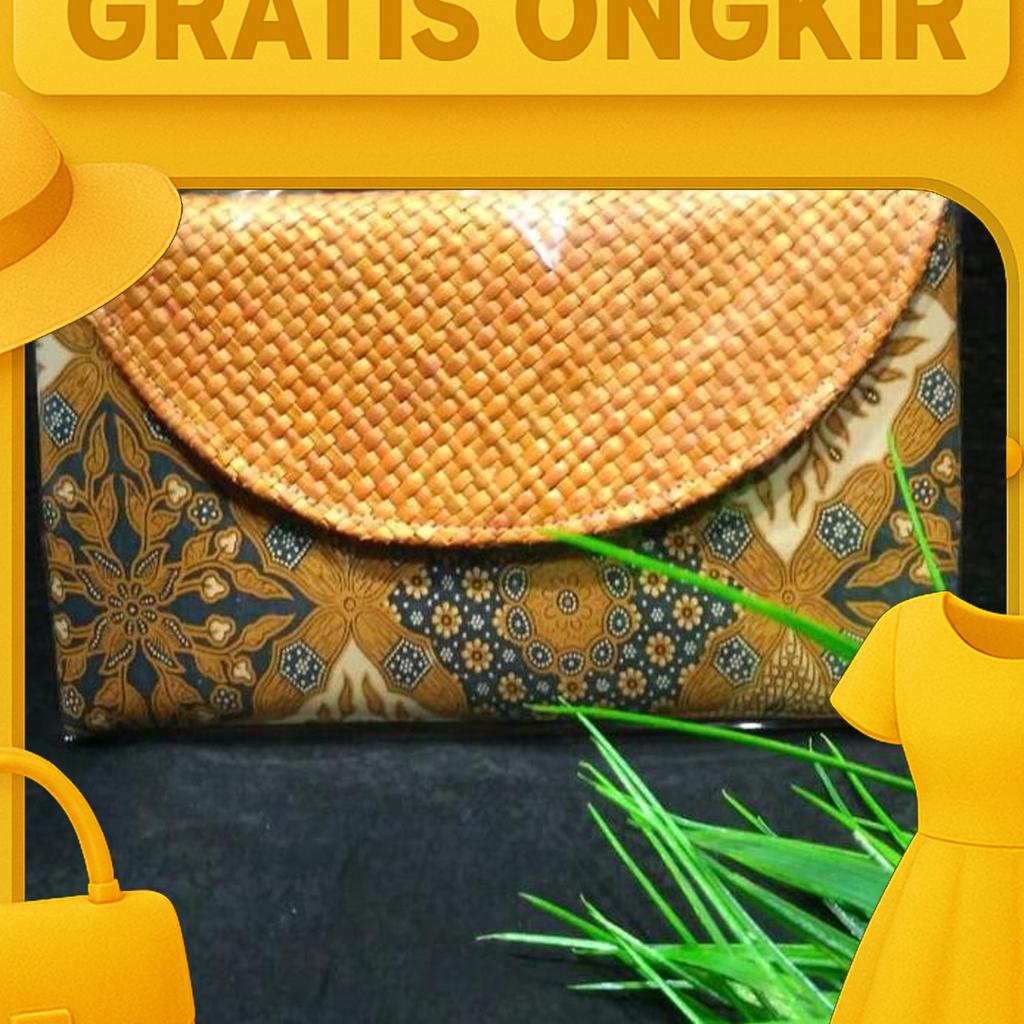 Clutch Batik Lawasan Anyaman Pandan Dompet Tas Gift Khas Indonesia 026