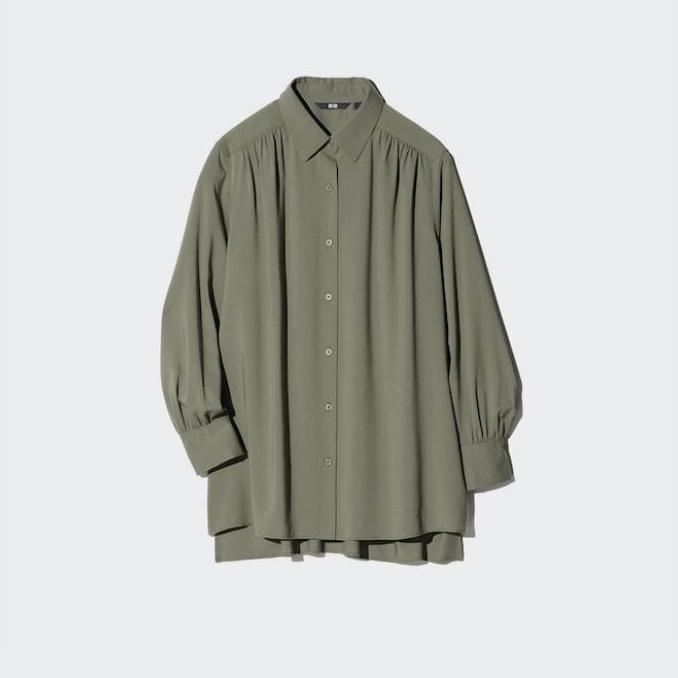 UNIQLO Kemeja Blus Tunik Rayon Gathered Lengan Panjang Wanita ORINAL