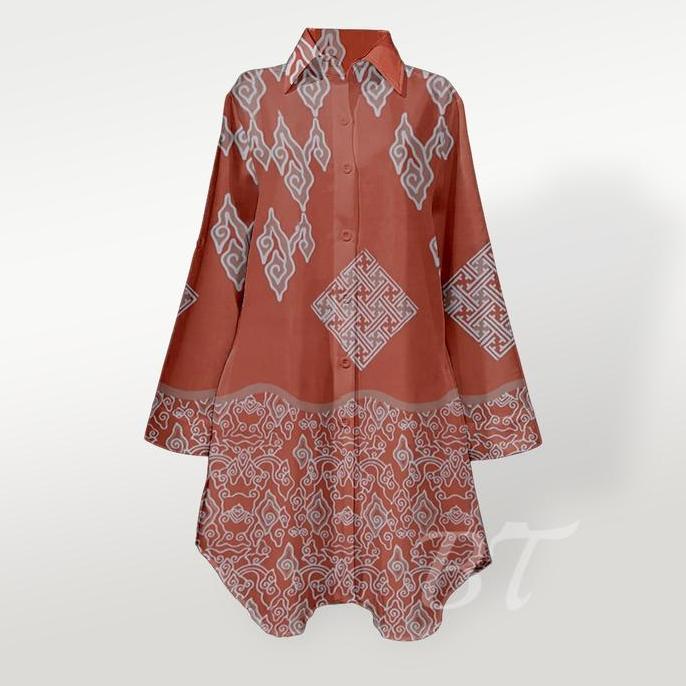 BATIK TRUSMI Kain Katun Batik Cap Mega Mendung Gunungan Angkin Orange