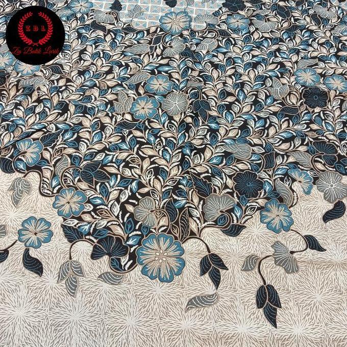 Kain batik dobby motif bunga maduraan coklat biru soft