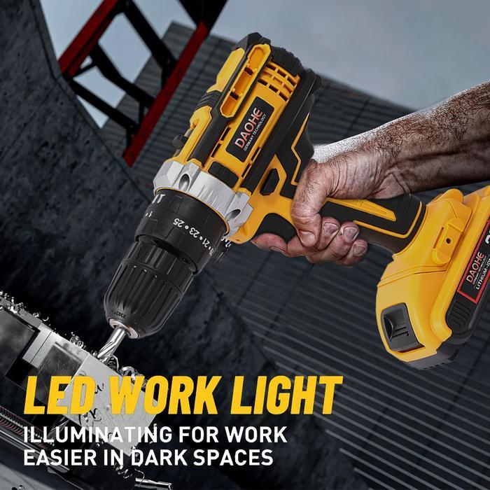 Daohe Mesin Bor Baterai 36Vf 25+3 Cordless Impact Lengkap 2 Baterai Fullset Koper 35Nm 10Mm Chuck 10