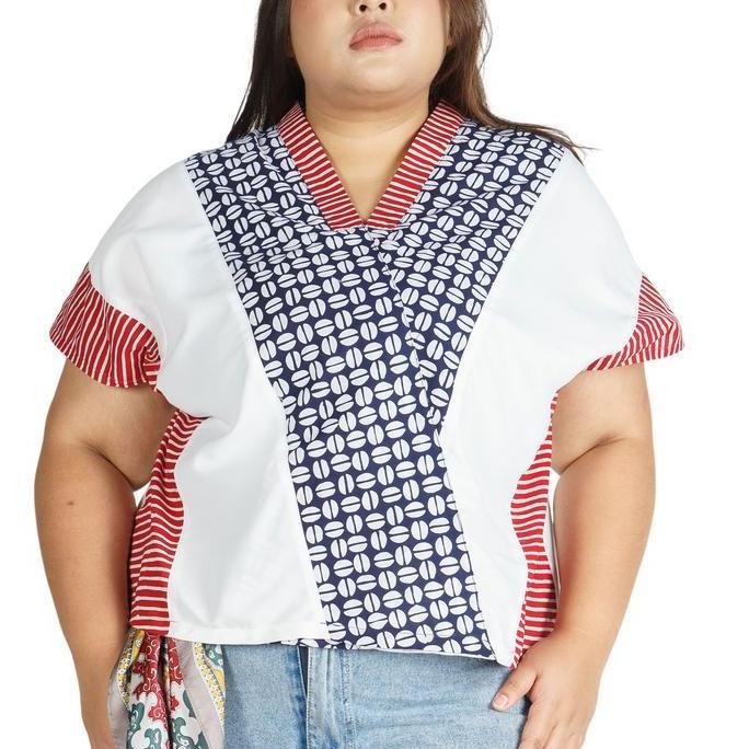 Bhatara Batik Blouse Wanita Rosalind 4704 Putih Fit Katun Kerah Kombinasi