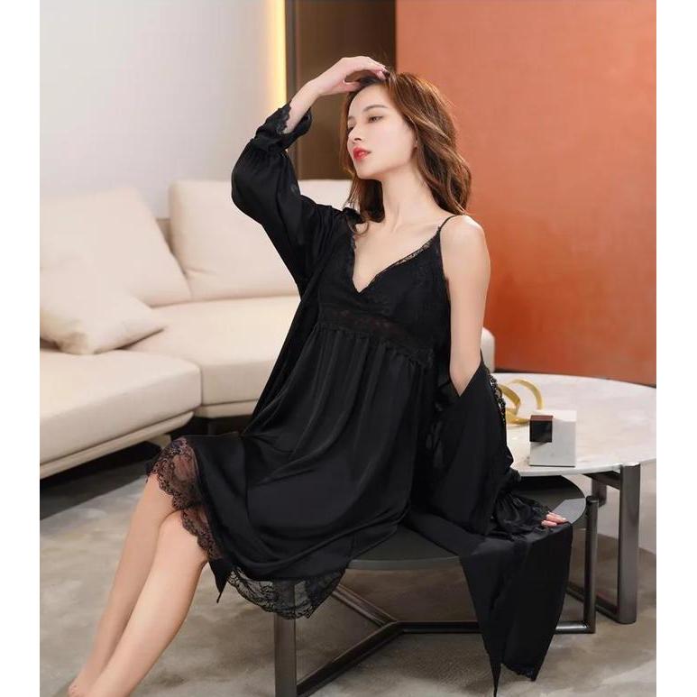 Set Piyama Kimono Baju Tidur Sleepwear Wanita Dewasa Lingerie Dinas
