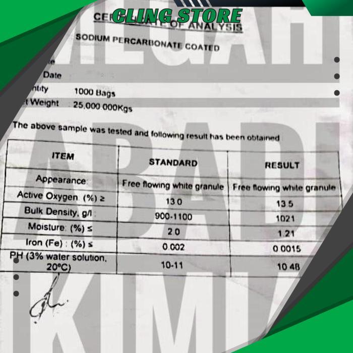 SODIUM PERCARBONATE / HYDROG PEROXIDE POWDER / H2O2 POWDER / 0,5 KG ONGKIR NOL