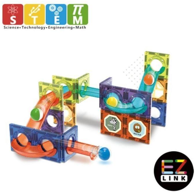 Okiedog EZLink 3D Magnetic Marble Run with Light 75PCS- Mainan Edukasi