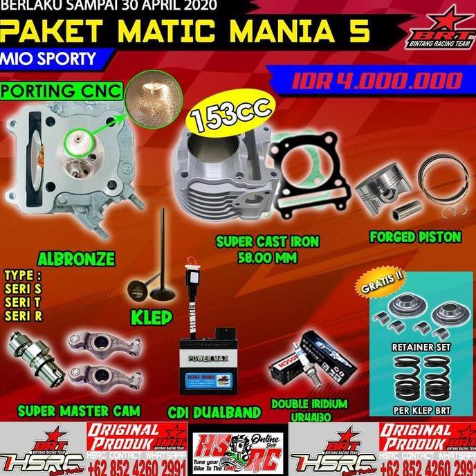 PAKET KOMPLIT BORE UP BRT MIO Karbu Nouvo 150cc Boring 58 kop silinder