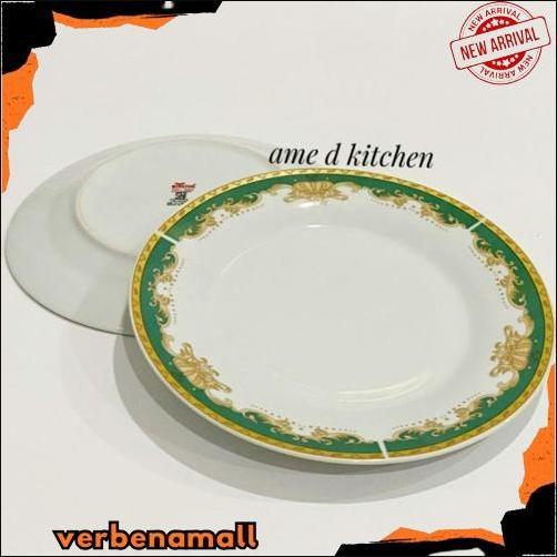 Murah Piring Ceper Keramik 10.5" Bulat Mahkota Hijau Winston