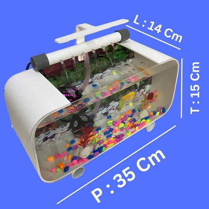 Febylaran - Aquarium Mini Persegi 35Cm Full Set - Backgroud Permanen Akrilik Jumbo