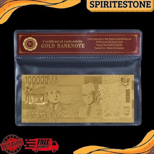 Premium Uang Replika 100.000 Rupiah Lapis Emas 24K Seratus Ribu Gold Plated