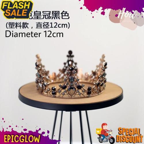 Ready Topper Bold Crown Black Silver Dark Gold Hiasan Birthday Cake Tiara Hitam Mahkota Kristal Warn