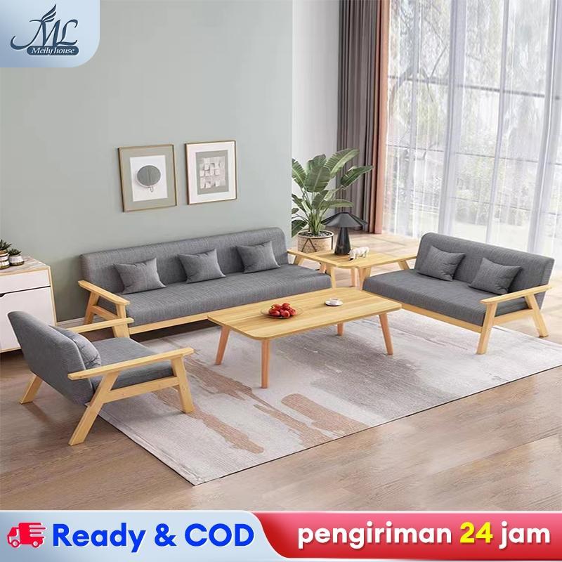 Sofa Bed 3/2/1 Tempat Duduk Sofa Ruang Tamu Sofa Empuk Kayu Solid Sofa Bed Kursi Ruang Tamu Sofa San