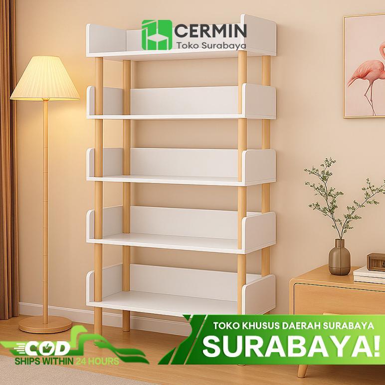 Pengiriman Dari Surabaya---Rak Buku Minimalis 6 Tingkat Rak Makanan Ringan Lemari Buku Kayu Rak Buku