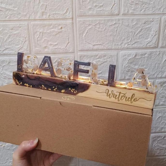 New- lampu tidur/meja hias lamp nametag nama resin hadiah gift