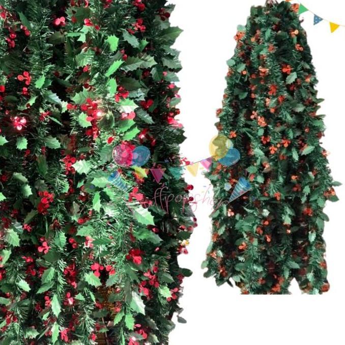 Slinger Natal Hijau Daun Holly Tebal / Slinger Natal