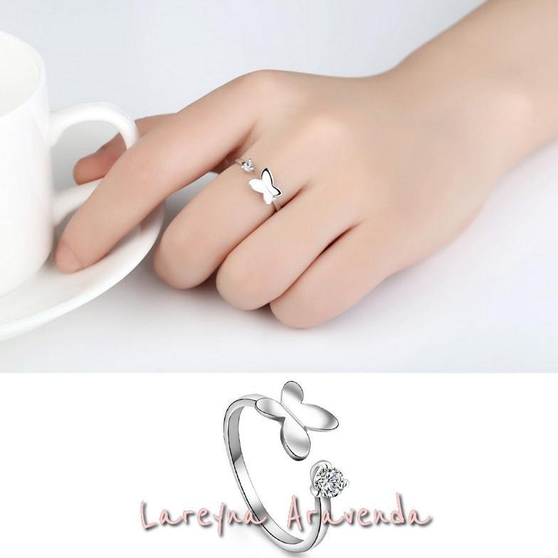 Pakaian Wanita- Cincin Wanita S925 Korea Butterfly Crystal Ring Cc011 - Lingerie - Baju Dinas Malam 