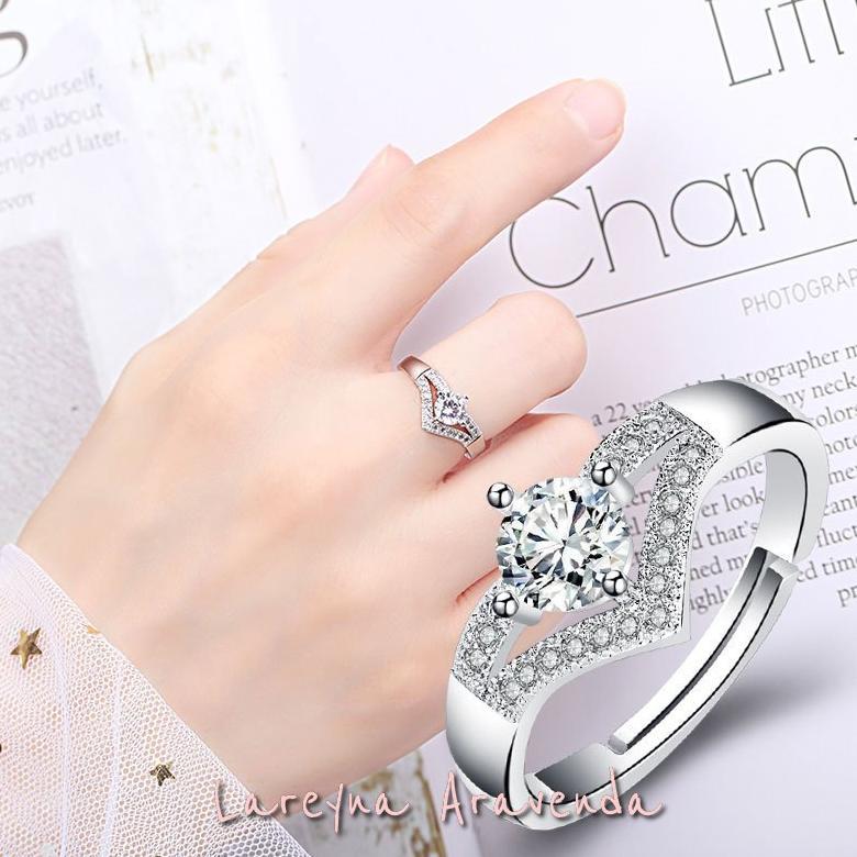 Pakaian Wanita- Cincin Wanita S925 Korea V Kristal Crystal Mewah Cc010 - Lingerie - Baju Dinas Malam