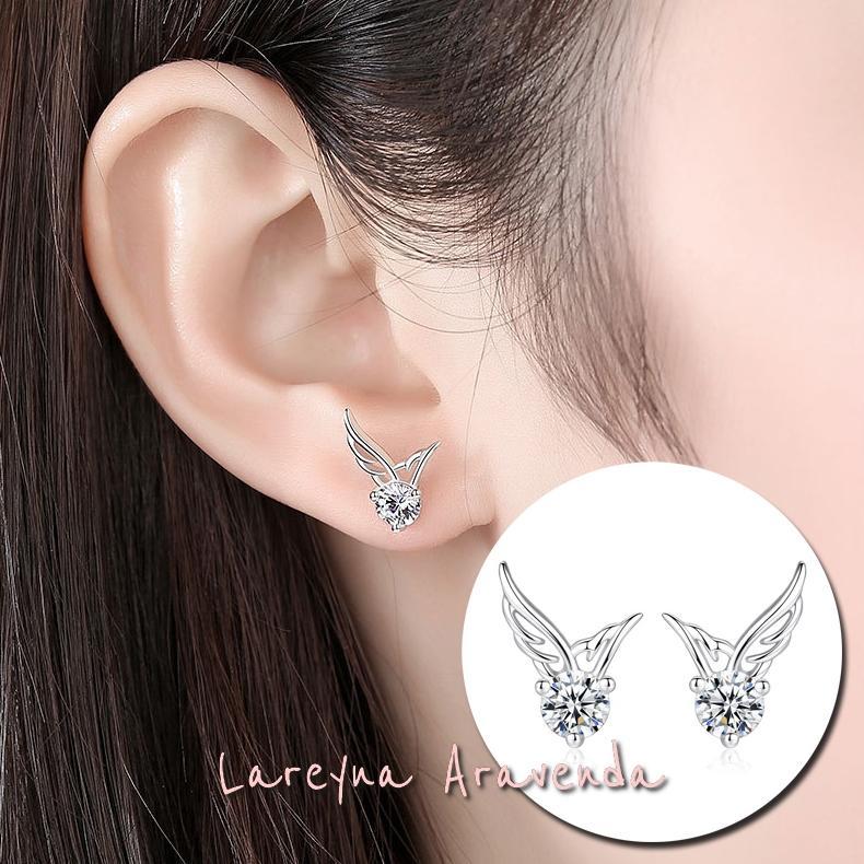 Pakaian Wanita- Anting Wanita S925 Sayap Angel Kristal Korea Style At047 - Lingerie - Baju Dinas Mal
