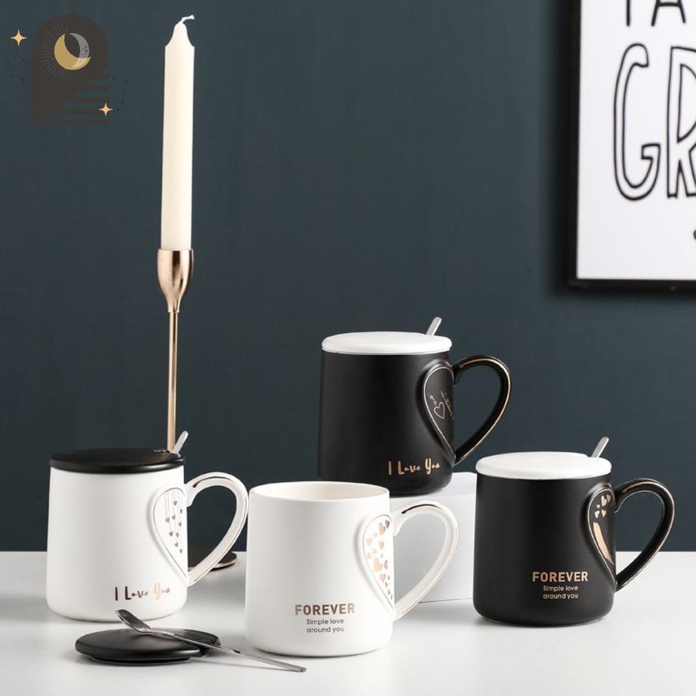 Promo Either.Id Gelas Cangkir Keramik Estetik Style Cantik Nordic Kopi Teh Keramik Mug Tutup Sendok 