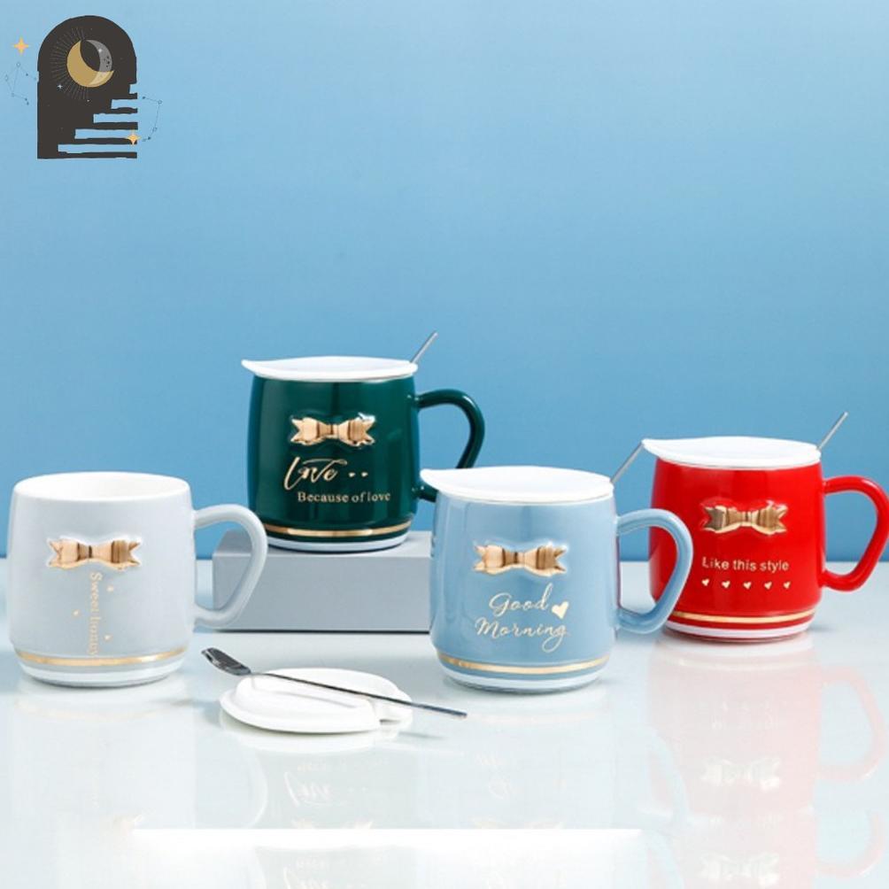 Unik Either.Id Gelas Cangkir Keramik Estetik Style Cantik Nordic Kopi Teh Keramik Mug Tutup Sendok V