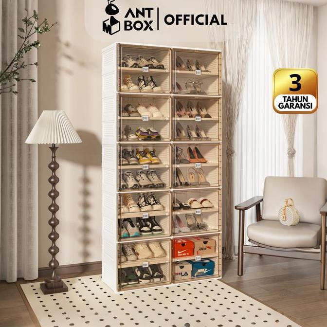 ANTBOX Kotak Sepatu Transparan 16-40 pasang sepatu | Lemari Sepatu lipat | Rak Sepatu anak dan dewas