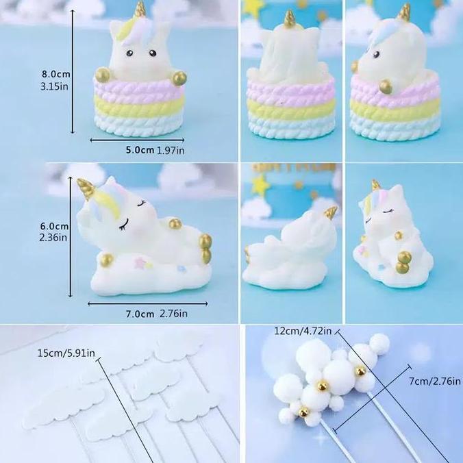 Terjangkau Cake Topper Unicorn / Awan (Isi 9Pcs)