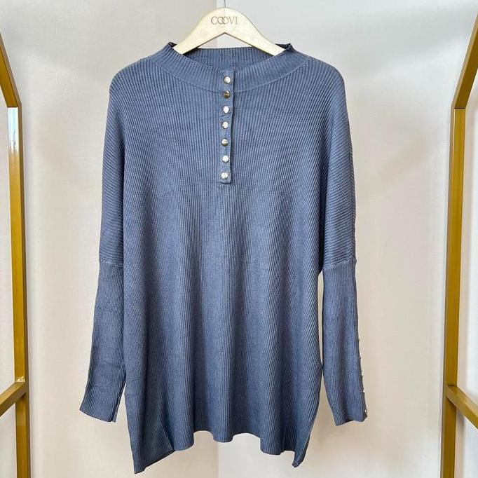 Promo Coovi Folly Tunik Oversize Gold Button - Atasan Tunik Wanita Lengan Panjang Polos Knitwear Raj