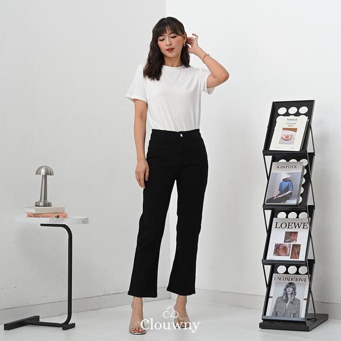Clouwny Soira Denim Pants Celana Panjang Wanita Jeans Hitam