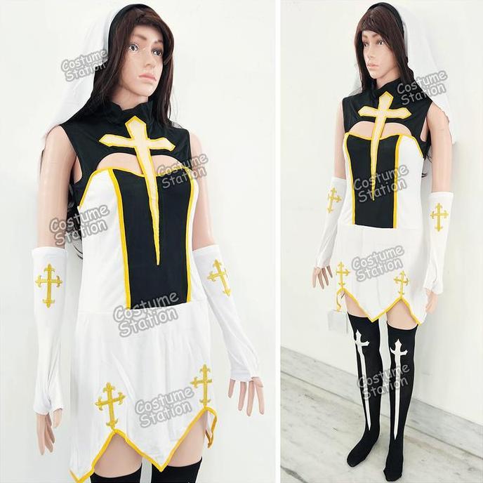 Kostum Suster Sexy Gold Cross / Costume Nun Pendeta Gereja Halloween cewe dewasa