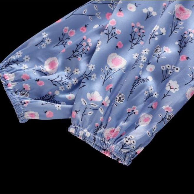 Promo J&W 2025  Hit Panas Terbaru Dress  | Gaun Berwarna Biru Dengan Pola Bunga Kecil Berwarna Merah