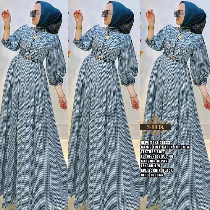 NEW SHR MAXI DRESS DINDA KOTAK KATUN IMPORT ORI SHR PREMIUM