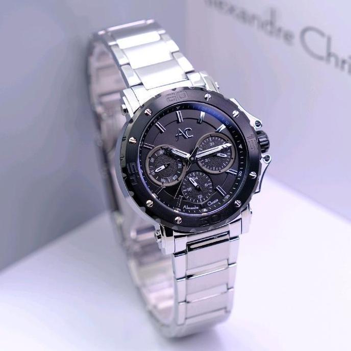 JAM TANGAN WANITA ALEXANDRE CHRISTIE AC9205 / AC 9205 SILVER BLACK ORINAL Stainless