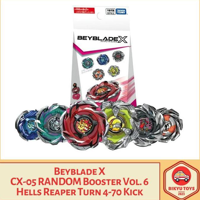Beyblade X Cx-05 Hells Reaper Ratchet 4-70 Bit K Kick Rhino Charge 4-55 Dot Random Booster Set Vol 6