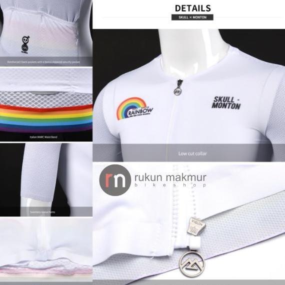 Skull Monton Men Road Cycling Jersey Ss Short Sleeve Rainbow White - Baju Sepeda Balap Roadbike Pela