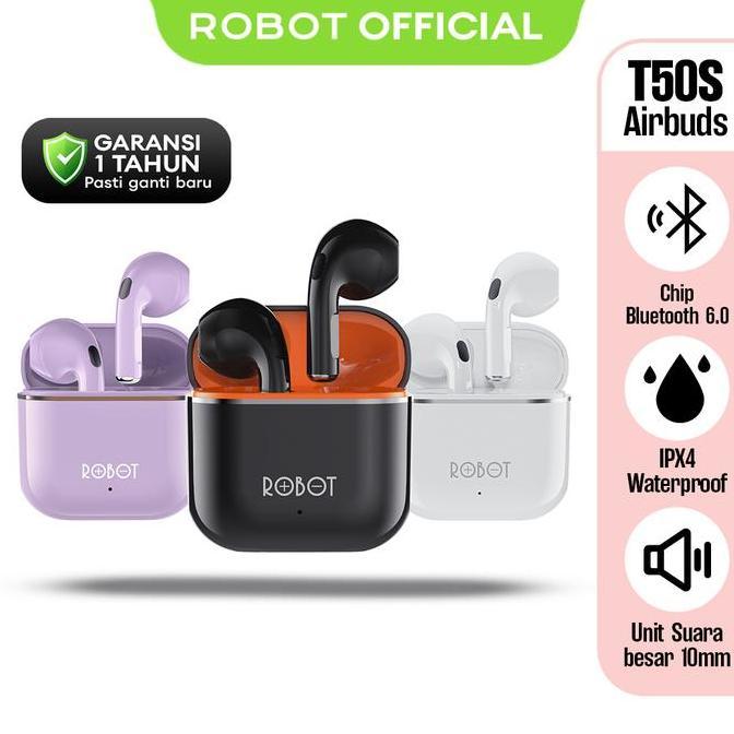Promo Paket Bundling TWS + Case - Robot TWS Wireless Earphone Airbuds New T50S dan case T50S Origina